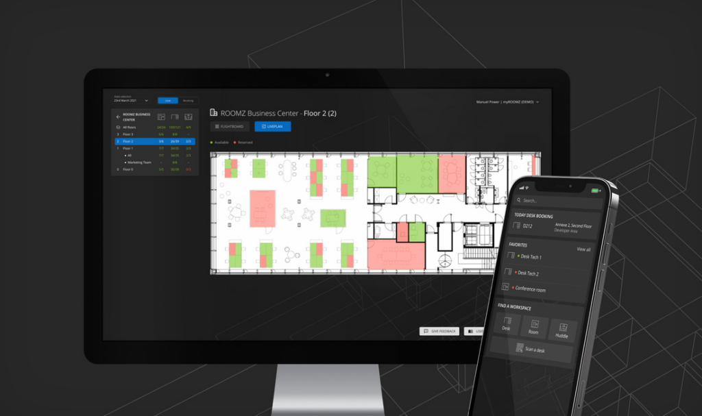 Roomz auf Bildschirm und Handy