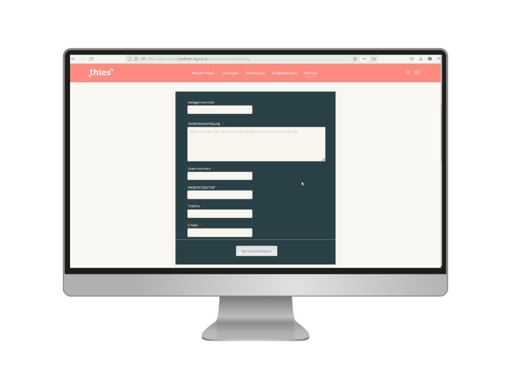 Bildschirmabbildung - Kontakt für Zählerstände / Verbrauchsmaterial / Störungsmeldung